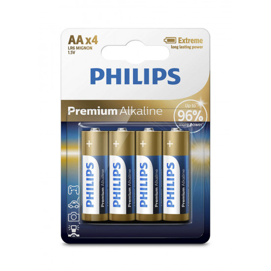 Philips Premium Alkaline AA BLI 4 (LR6M4B/10) battery