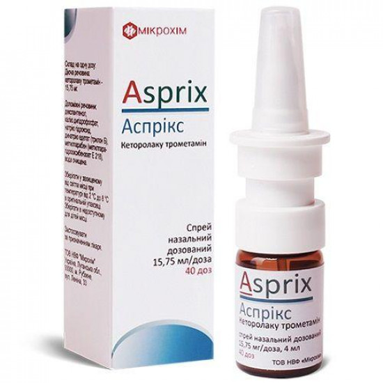 Asprix spray, 15.75 mg / dose (40 doses), 4 ml, 1 piece.