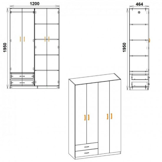 Four-door wardrobe with drawers Companit Wardrobe-14 Wenge combi