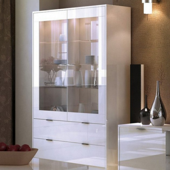 Showcase for the living room made of laminated chipboard Roma 2D RM-112-WB MiroMark white gloss