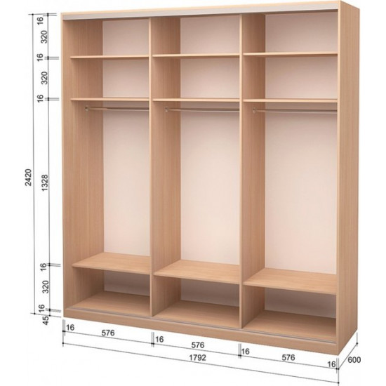 Three-door wardrobe Roko 179.2x242x60 cm Mirror Milky oak (20200024390)