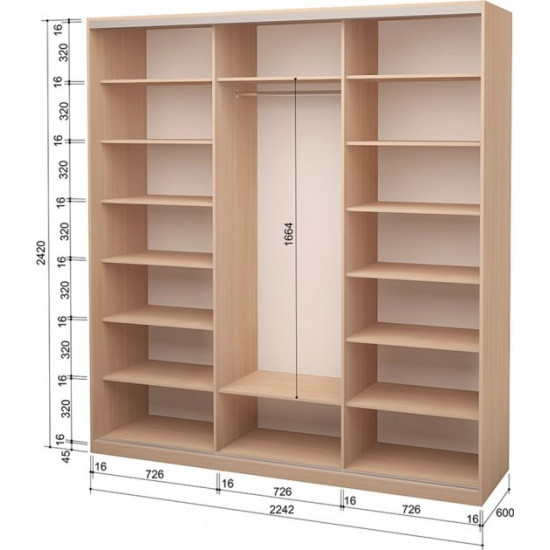 Three-door wardrobe Roko 224.2x242x60 cm chipboard Milky oak (20200024419)