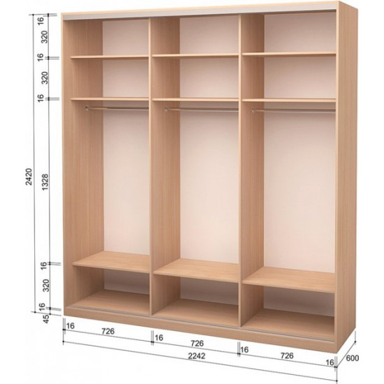 Three-door wardrobe Roko 224.2x242x60 cm chipboard Milk oak (20200024395)