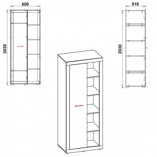 Single-door cabinet with open shelves Kompanit MG-1 Wardrobe Sonoma Oak