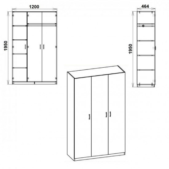 Three-door wardrobe Companit Wardrobe-15 Beech (120x46.4x195 cm)