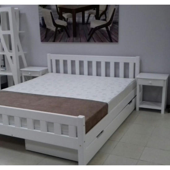 Double wooden white bed L-250 180x200 Skif