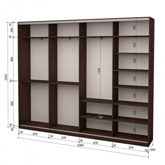 Four-door wardrobe ROKO 238.4x242x45 cm chipboard Oak Wenge (20200025099)