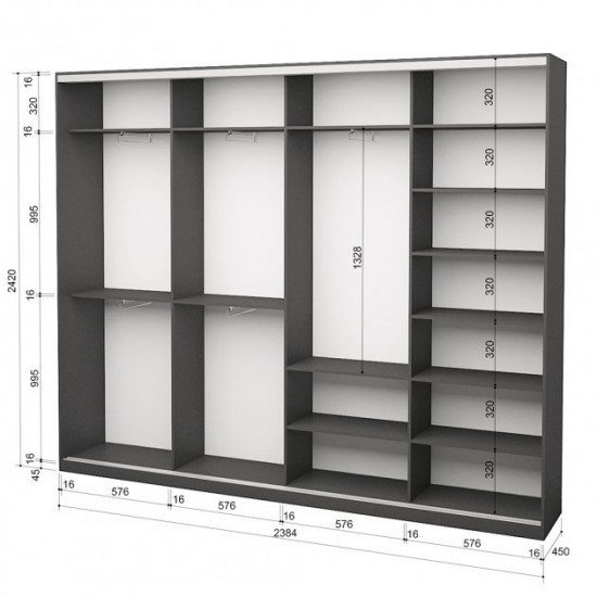 Four-door wardrobe ROKO 238.4x242x45 cm chipboard Gray (20200027296)