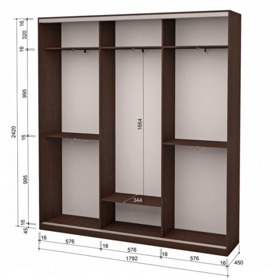 Three-door wardrobe ROKO 179.2x45x242 cm chipboard + Mirror Oak Wenge (20200025088)