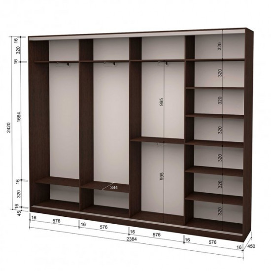 Four-door wardrobe ROKO 238.4x242x45 cm chipboard + Mirror Oak Wenge (20200025101)