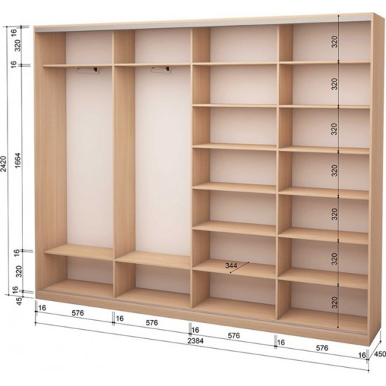 Four-door wardrobe Roko 238.4x242x45 cm chipboard + Mirror Milky oak (20200025257)