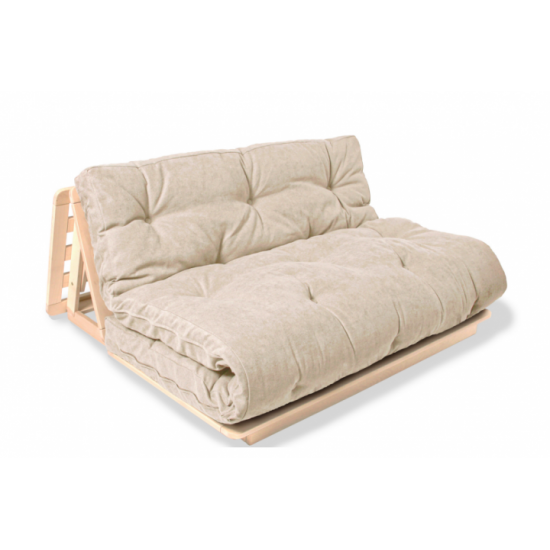 Futon chair for the living room made of solid beech wood Layti 140 Woodman uncoated/cream