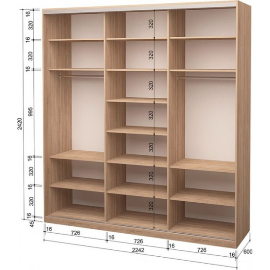 Three-door wardrobe Roko 224.2x242x60 cm chipboard Sonoma Oak (20200024472)