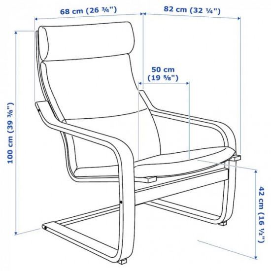  Крісло IKEA POANG коричневий / Hillared темно-синій (391.978.16)