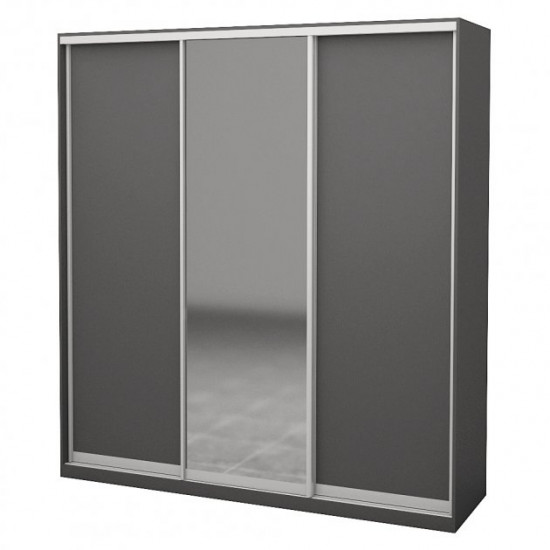 Three-door wardrobe ROKO 209.2x60x242 cm chipboard + Mirror Gray (20200027485)