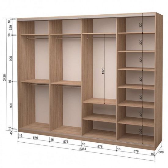 Шафа-купе чотиридверна ROKO 238.4x242x60 см ДСП + Дзеркало Дуб Сонома (20200024669)