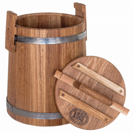 Oak tub for pickling 10 l BonPos (stainless steel hoop) - (KDNZh10)