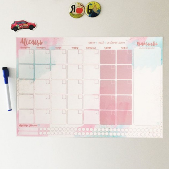 Magnetic planner for refrigerator FUN ERA “Pink” A3 (42x30 cm) (624)