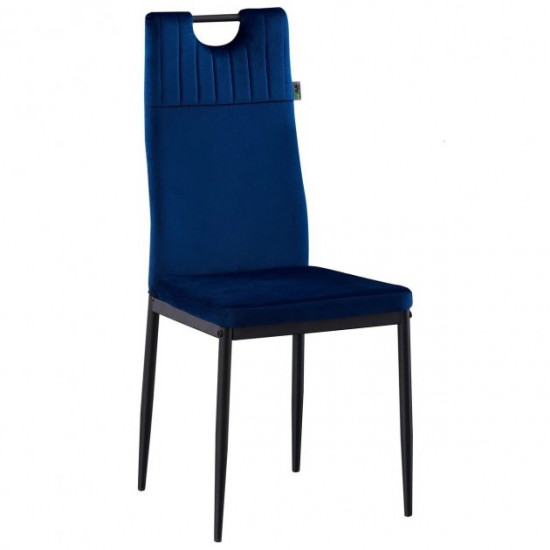 Dining chair for kitchen, living room, cafe Alabama steel black/fabric velor dark blue AMF