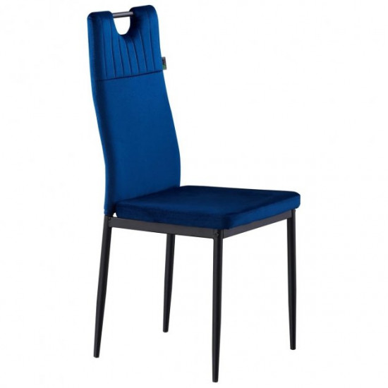 Dining chair for kitchen, living room, cafe Alabama steel black/fabric velor dark blue AMF