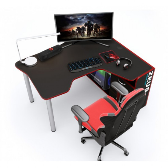 Gaming corner table ZEUS™ IGROK-TOR, black/red