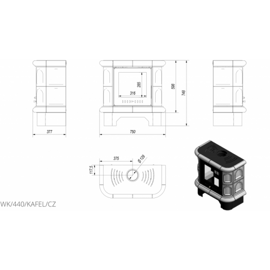  Опалювальна піч Kratki WK 440 кахель чорна