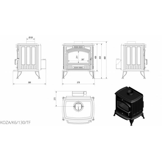 Опалювальна піч Kratki KOZA K6 Ø 130 TURBOFAN