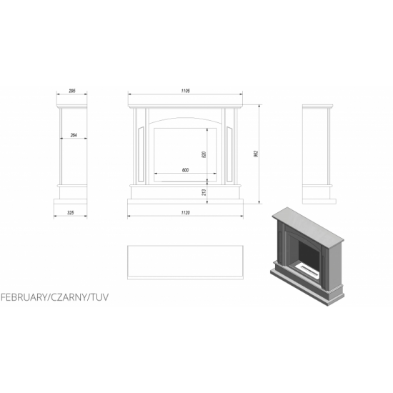 Біокамін Kratki FEBRUARY чорний із сертифікатом TUV