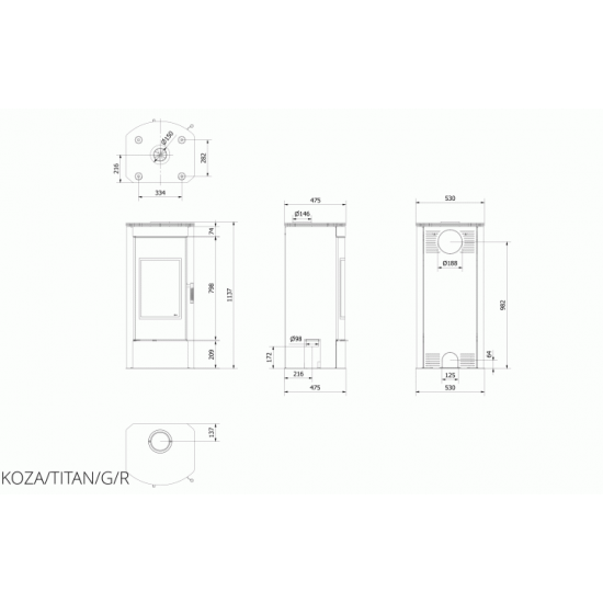 Flame stove Kratki KOZA TITAN GLASS panorama