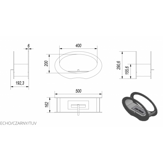 Біокамін Kratki ECHO чорний із сертифікатом TUV