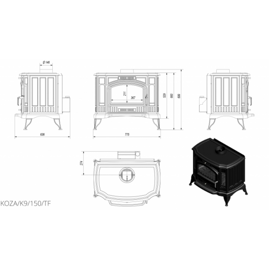 Scorching stove Kratki KOZA K9 ? 150 TURBOFAN