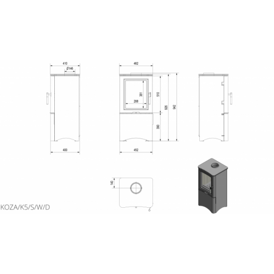 Scorching stove Kratki KOZA K5 with a niche for firewood that locks