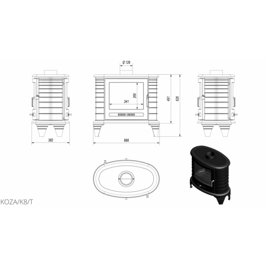 Flame stove Kratki KOZA K8 tunnel