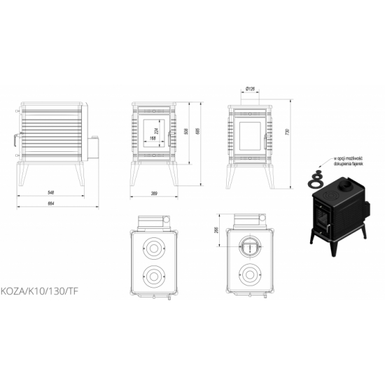  Опалювальна піч Kratki KOZA K10 Ø 130 TURBOFAN