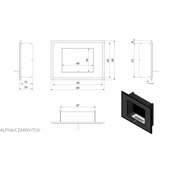  Біокамін Kratki ALPHA чорний з сертифікатом TUV