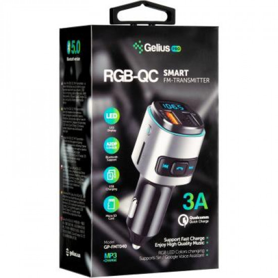  FM модулятор Gelius Pro RGB-QC GP-FMT040 Black/Silver