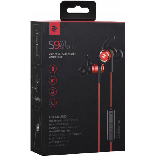 Навушники 2E S9 WiSport In Ear Waterproof Wireless Mic Red (2E-IES9WRD)