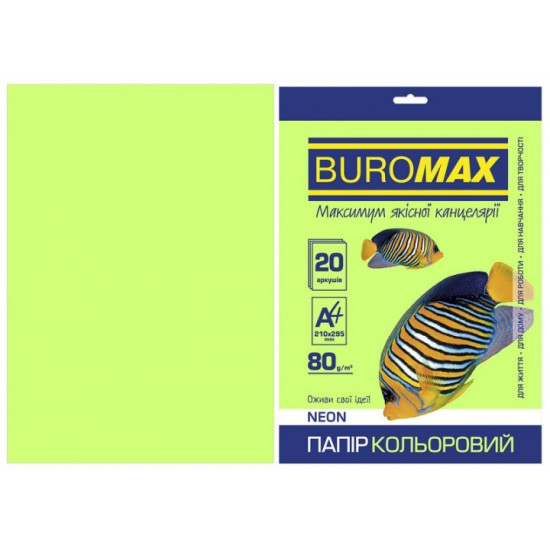  Бумага цветная А4 Buromax NEON 80гм2 зеленый 20л. (BM.2721520-04)