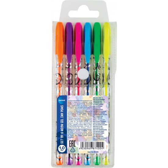 Set of gel pens Centrum Neon 1 mm Multi-colored 6 pcs (4030969874004)