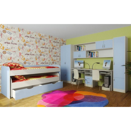 Дитяча кімната KidsBunkBed K-009 дуб молочний блакит 1940х650х850 мм