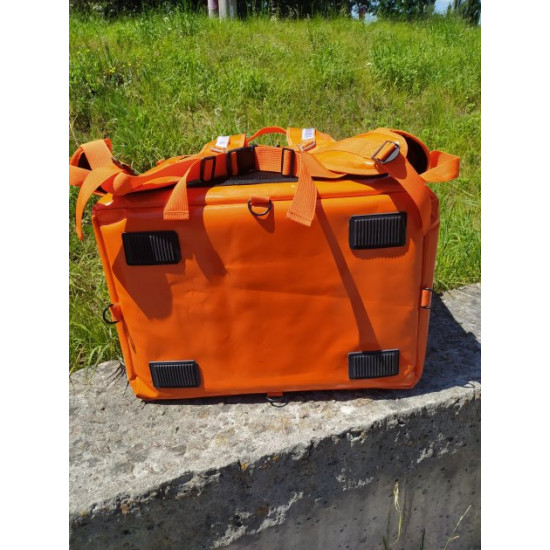 Dolphin thermal backpack for food delivery, sushi, pizza. PVC. Frame. Velcro. Orange