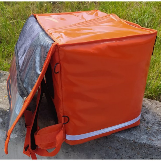 Dolphin thermal backpack for food delivery, sushi, pizza. PVC. Frame. Velcro. Orange