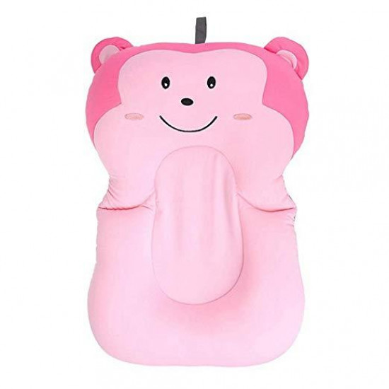 Anti-slip baby bath mat Leluno—Pink monkey.Newborn bathing pillow