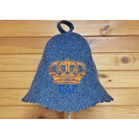 Sauna hat with embroidery Tsar gray