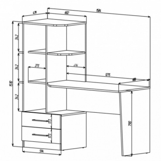 Computer table for study, office, children's room made of laminated chipboard Dexter L left Intarsio