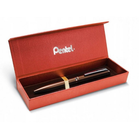 Pentel EnerGel BL2007 rollerball pen, brown body, in gift case (JS3390)