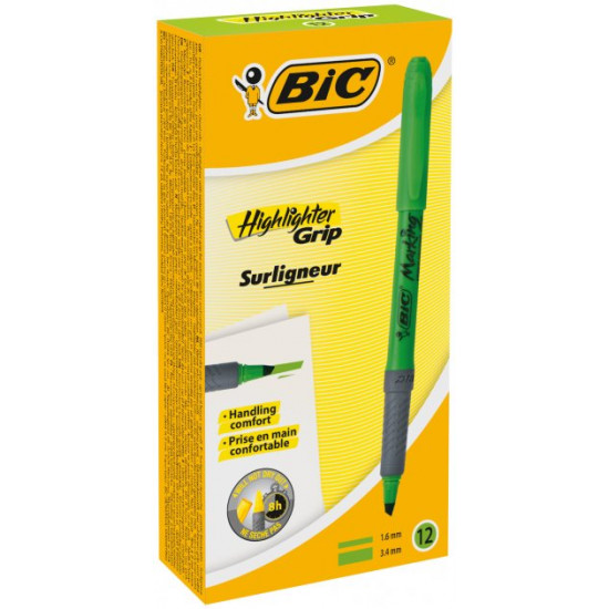 Set of yellow text markers BIC Highlighter Grip 12 pcs Green (70330312524)