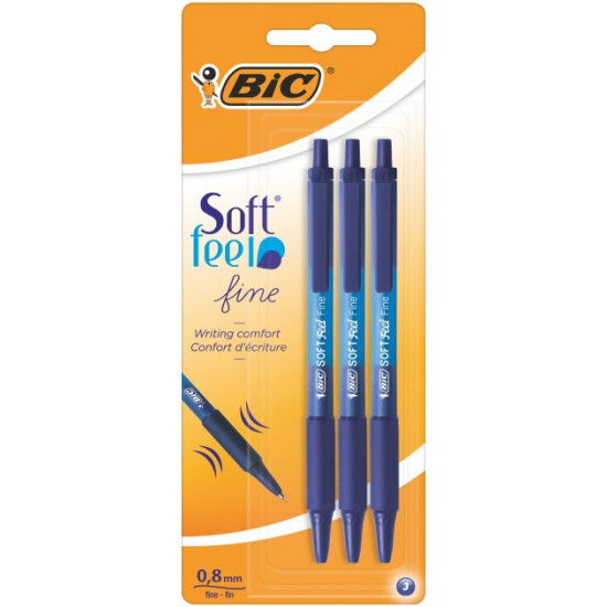 Set of automatic ballpoint pens BIC Soft Feel Clic Grip 3 pcs Blue (3086123256460)