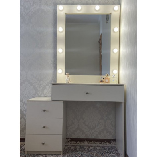 Designer makeup table with MiroRika 320 -2, width 80cm height 180cm vanilla