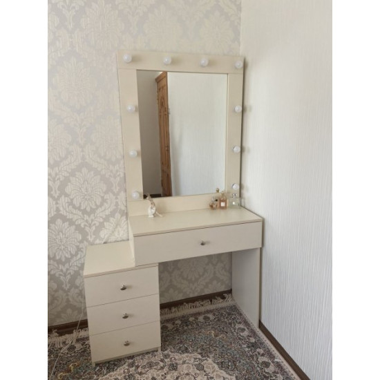 Designer makeup table with MiroRika 320 -2, width 80cm height 180cm vanilla